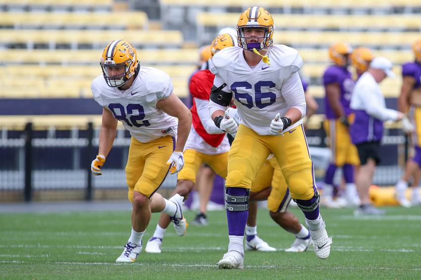 Jack Mashburn and Will Campbell spring practice at LSU
