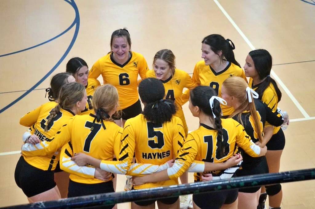 Haynes volleyball team huddle