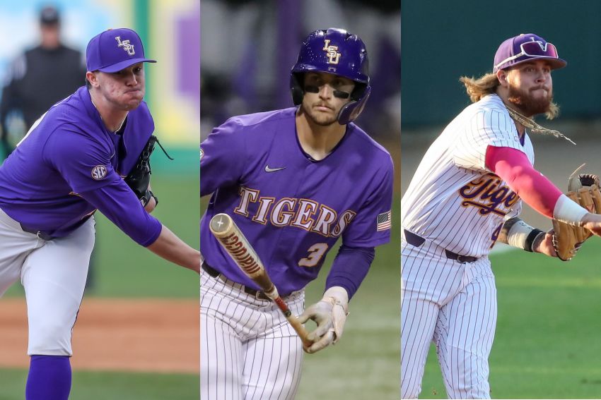 LSU centerfielder Dylan Crews, right-handed pitcher Paul Skenes and third baseman Tommy White